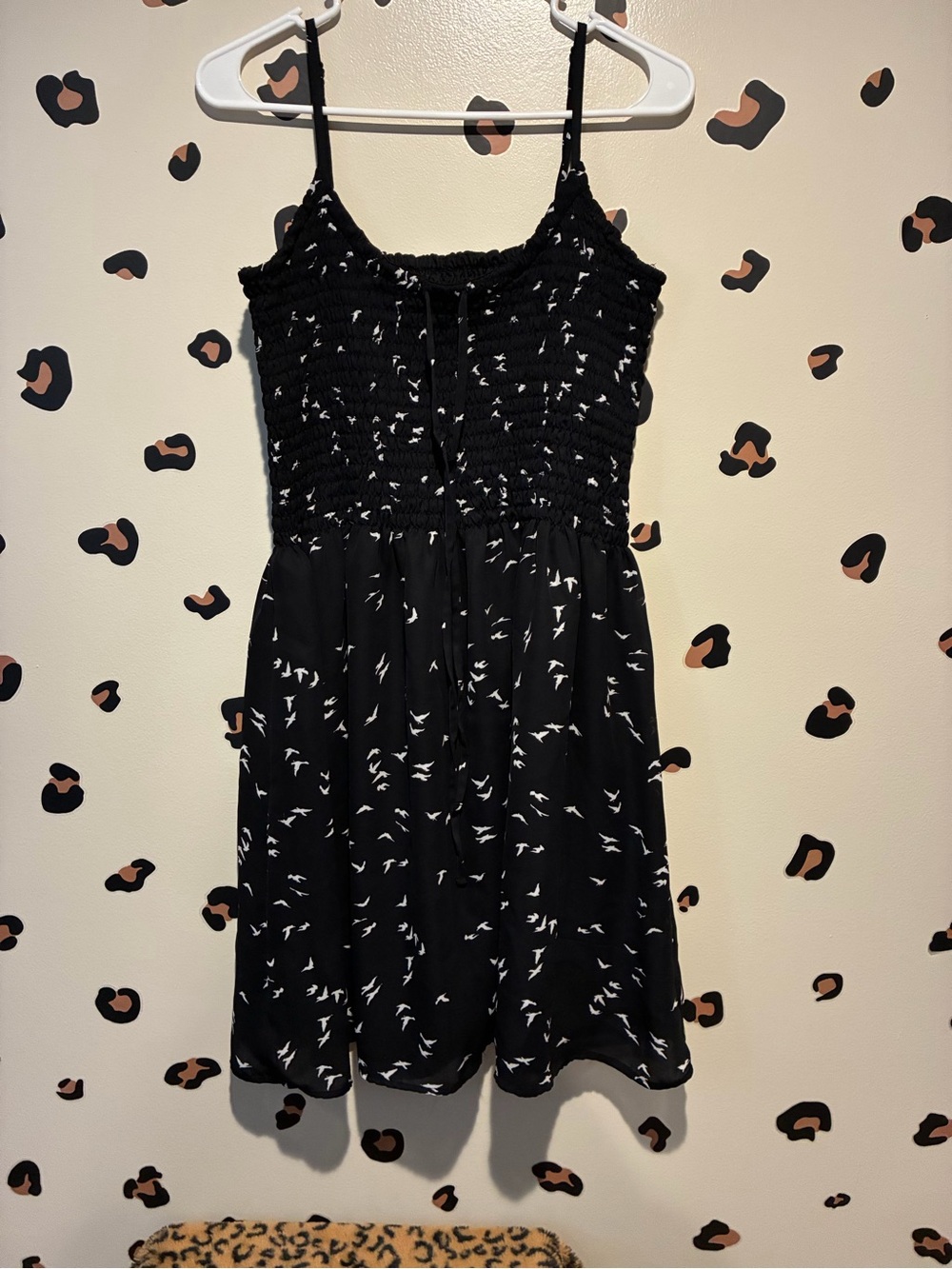 a.n.a Black Mini Sundress with White Bird Print
